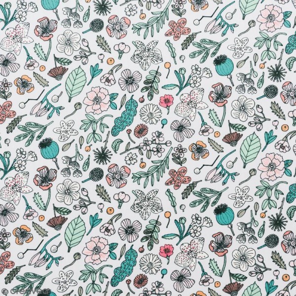 Coupon de tissu Toile coton Made by me - Fleurs - lilas - 50 x 140 cm - Photo n°1