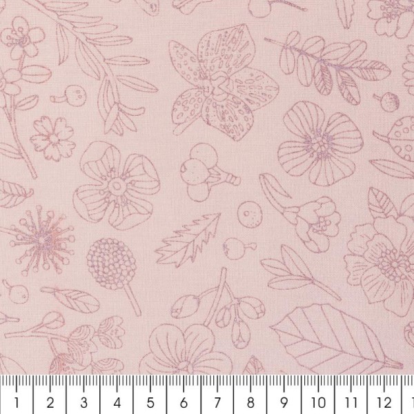 Coupon de tissu Toile coton Made by me - Fleurs métallisées - rose poudré - 50 x 140 cm - Photo n°2