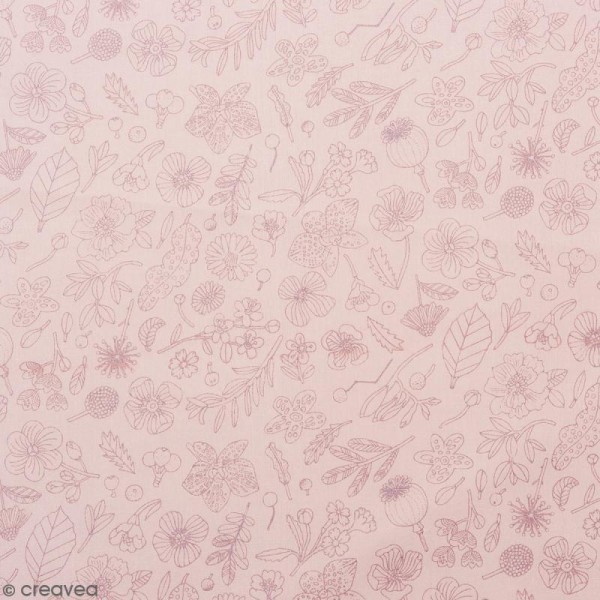 Coupon de tissu Toile coton Made by me - Fleurs métallisées - rose poudré - 50 x 140 cm - Photo n°1