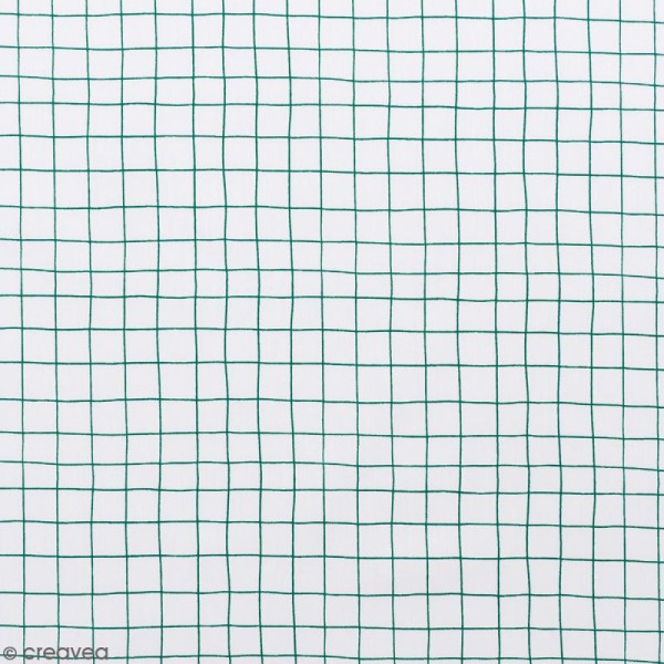 Coupon de tissu Toile coton Made by me - Carreaux verts - Fond blanc - 50 x 140 cm - Photo n°1
