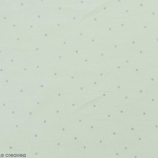 Coupon de tissu Toile coton Made by me - Pois bleus métallisés - Fond menthe - 50 x 140 cm - Photo n°1