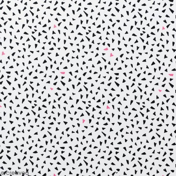 Coupon de tissu Toile coton Made by me - Triangles noirs et roses néon - Fond blanc - 50 x 140 cm - Photo n°1