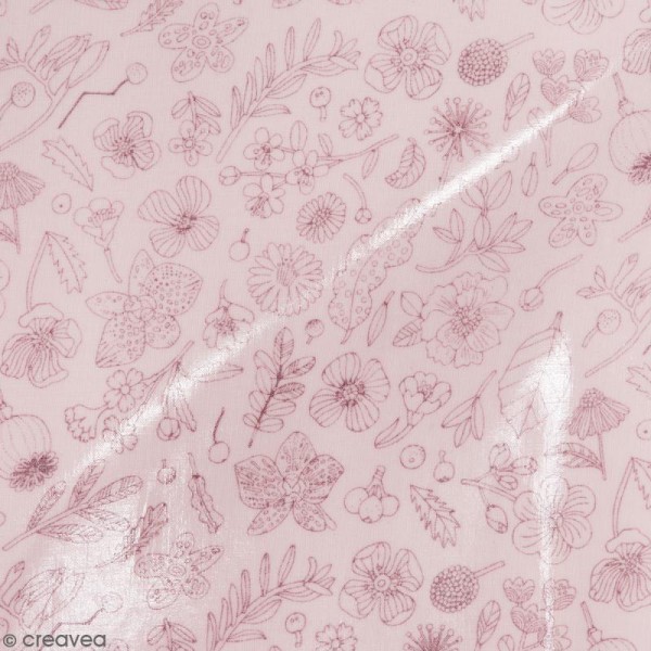 Coupon de tissu Toile cirée Made by me - Fleurs métallisées - Fond rose - 25 x 70 cm - Photo n°1
