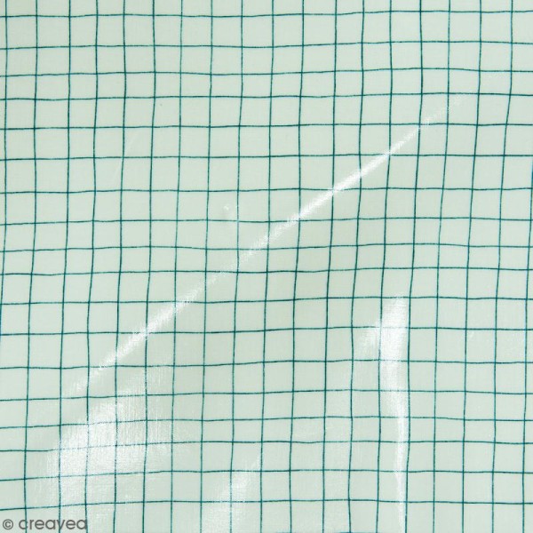 Coupon de tissu Toile cirée Made by me - Carreaux verts - Fond menthe - 25 x 70 cm - Photo n°1