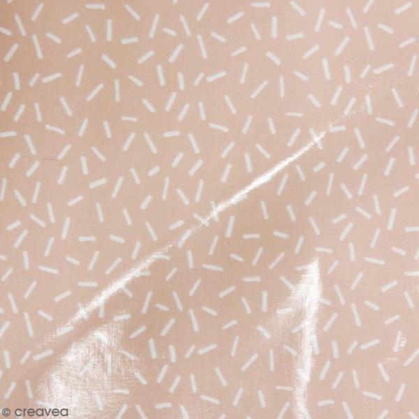 Coupon de tissu Toile cirée Made by me - Vermicelles blancs - Fond rose poudré - 25 x 70 cm - Photo n°1