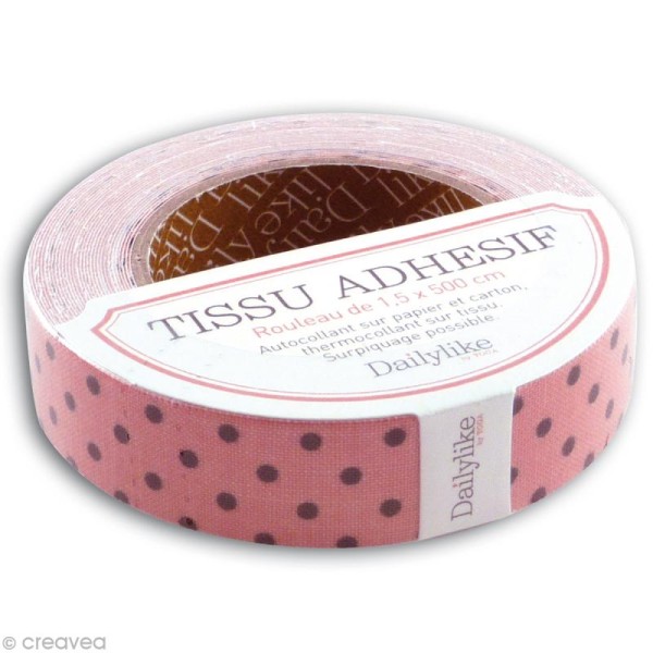 Masking tape tissu - Rose à pois bruns Daily Like x 5 m - Photo n°1