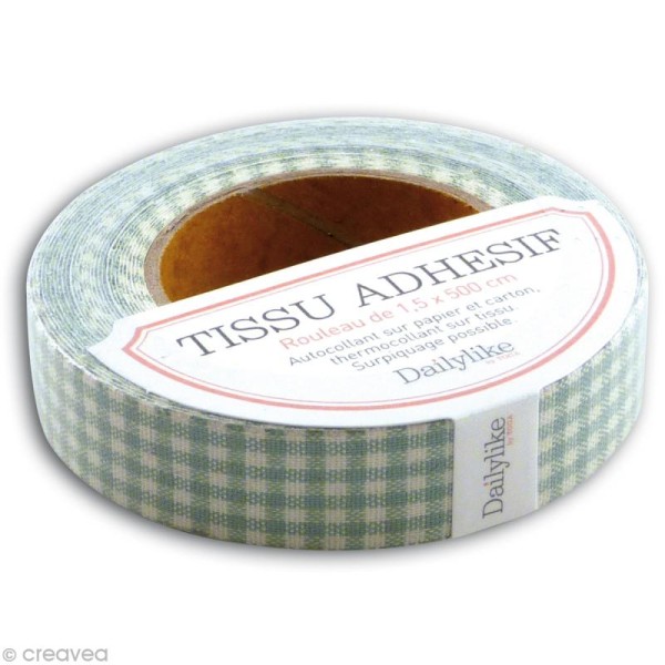 Masking tape tissu - Vichy vert menthe Daily Like x 5 m - Photo n°1