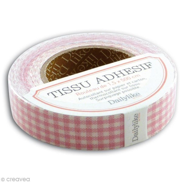 Masking tape tissu - Vichy rose Daily Like x 5 m - Photo n°1
