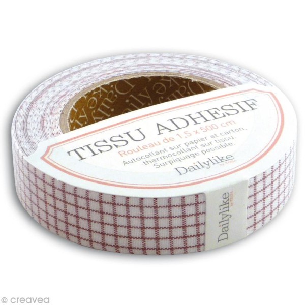 Masking tape tissu - Quadrillé rouge Daily Like x 5 m - Photo n°1