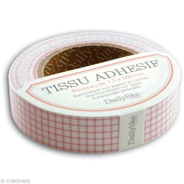 Masking tape tissu - Quadrillé rose Daily Like x 5 m - Photo n°1