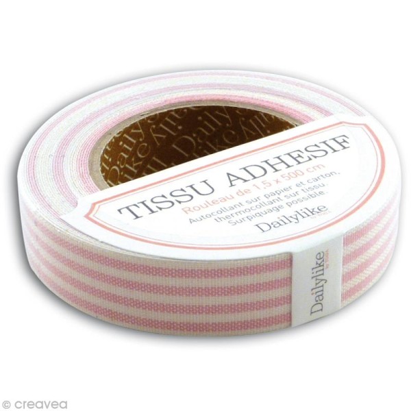 Masking tape tissu - Rayé rose Daily Like x 5 m - Photo n°1