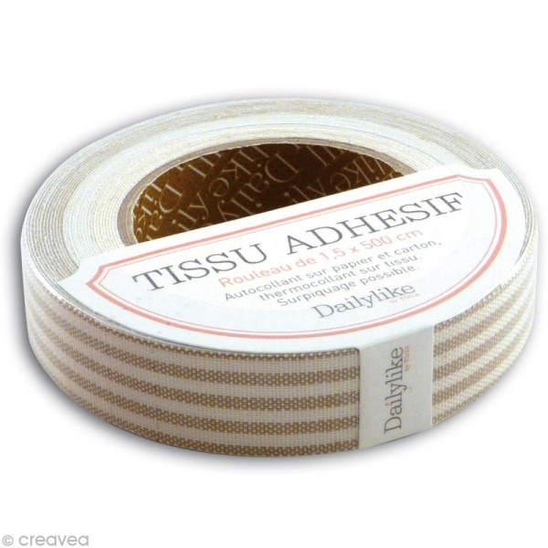 Masking tape tissu - Rayé beige Daily Like x 5 m - Photo n°1