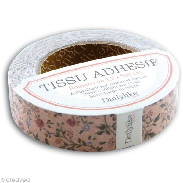 Masking tape tissu - Pêche / fleurettes Daily Like x 5 m - Photo n°1