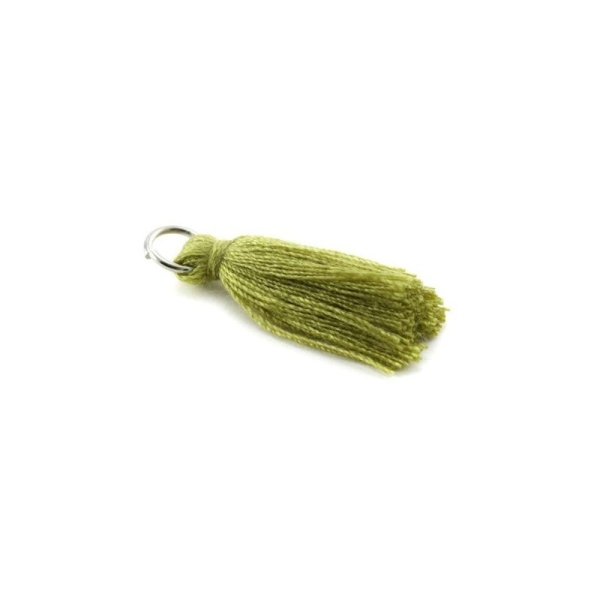 Pampille/Pompon en coton avec anneau vert olivine - Photo n°1