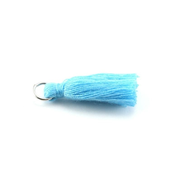 Pampille/Pompon en coton avec anneau bleu clair - Photo n°1
