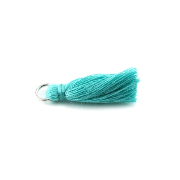 Pampille/Pompon en coton avec anneau turquoise - Photo n°1