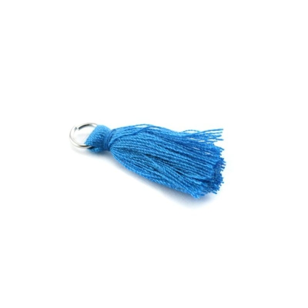 Pampille/Pompon en coton avec anneau bleu jean's - Photo n°1