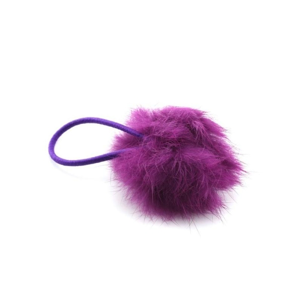 Pompon fourrure /poil +/- 5x6cm avec cordon élastique violet - Photo n°1