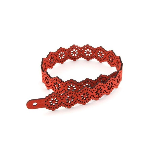 Bracelet dentelle  34 cm (double tours)  en suédine rouge - Photo n°1