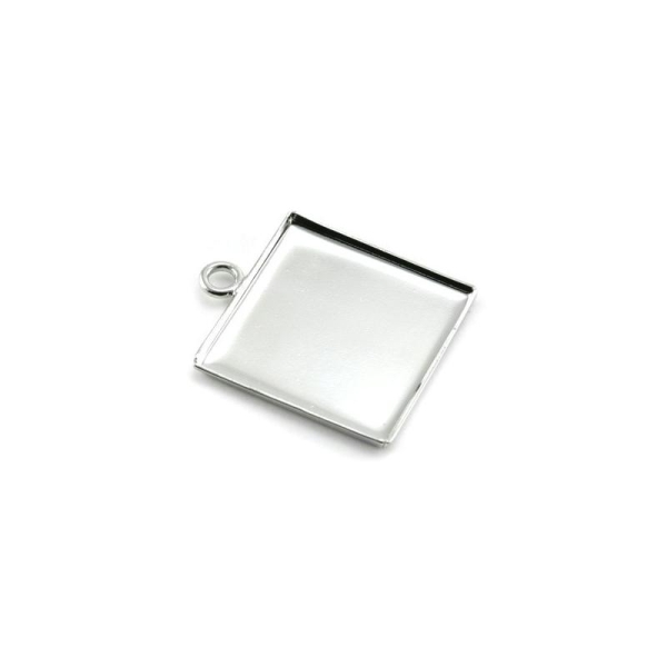 Pendentif rebord métal carré + anneau 20 mm - Photo n°1