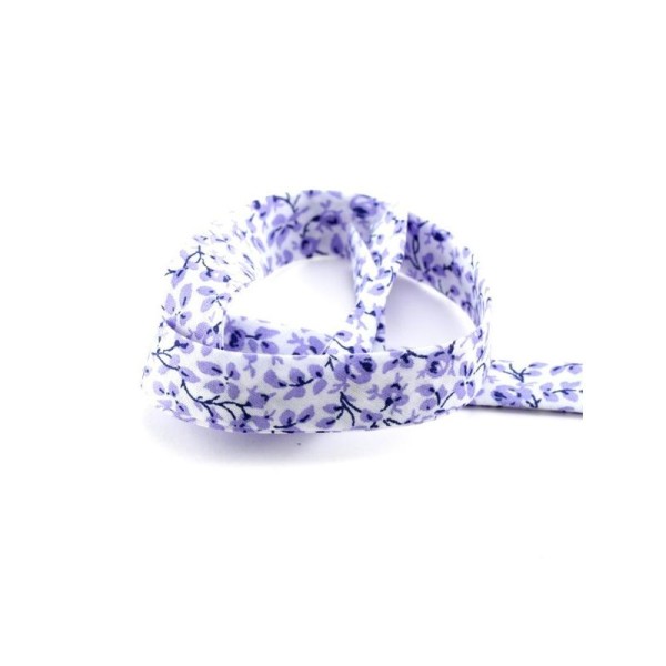 Biais liberty fond blanc fleurs bleues violettes x10 cm - Photo n°1