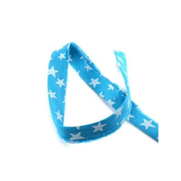 Biais liberty bleu étoiles blanches x10 cm - Photo n°1