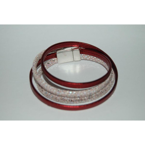 Bracelet manchette en cuir rose et rouge - Photo n°1