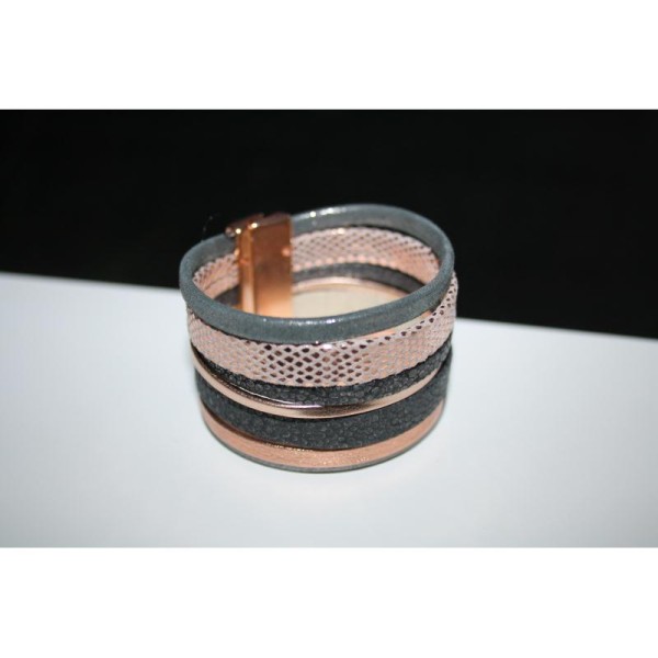 Bracelet manchette rose gold et gris foncé - Photo n°1