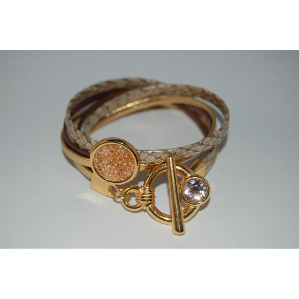 Bracelet doré et bronze avec fermoir en T et Swarovski + crystal rock - Photo n°1