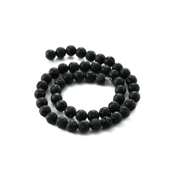 Perle de lave ronde noire 8 mm x10 - Photo n°1
