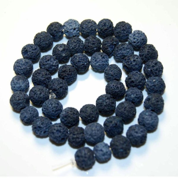 Perle de lave ronde bleu foncé 8 mm (volcanique) x10 - Photo n°1