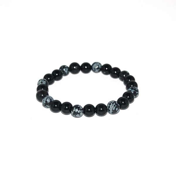 Bracelet en perles obsidienne moucheté et onyx - Photo n°1