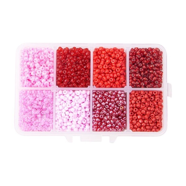 Boîte perles de rocaille rouge rose 3 mm  (4200 pièces) Rouge - Photo n°1