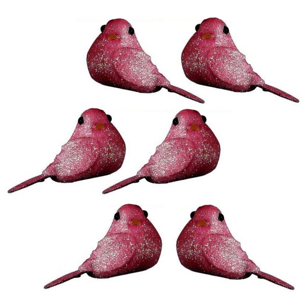 Lot de 8 Mini oiseaux pailletés Rose  Fuchsia, long. 4 cm x larg. 2,5 cm, à poser ou coller pour une - Photo n°1