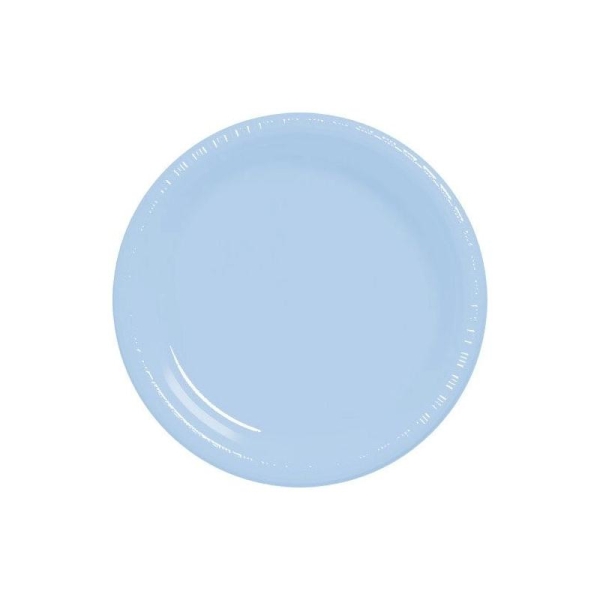 20 assiettes plates en plastique bleu ciel poudré Ø 17.8 cm - Photo n°1