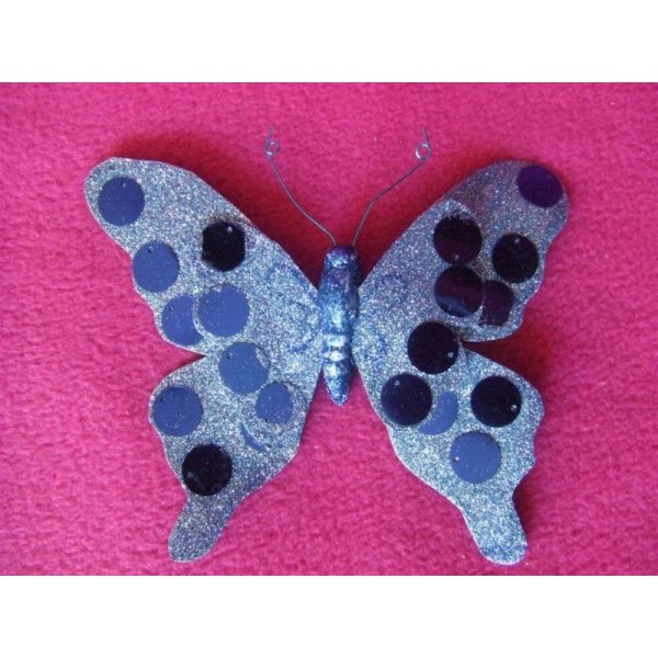 Papillon bleu à paillettes 16 cm - Photo n°1