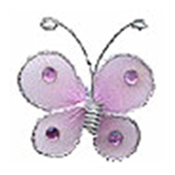 Sachet de 12 petits papillons rose et argent autocollants - Photo n°1