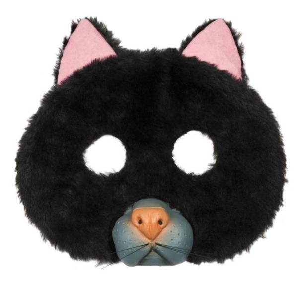 Demi-masque de chat noir enfant peluche et latex - Photo n°1