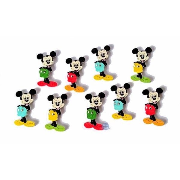 8 Boutons Mickey Mouse en bois peint 3,5 cm - 2 trous - Photo n°1