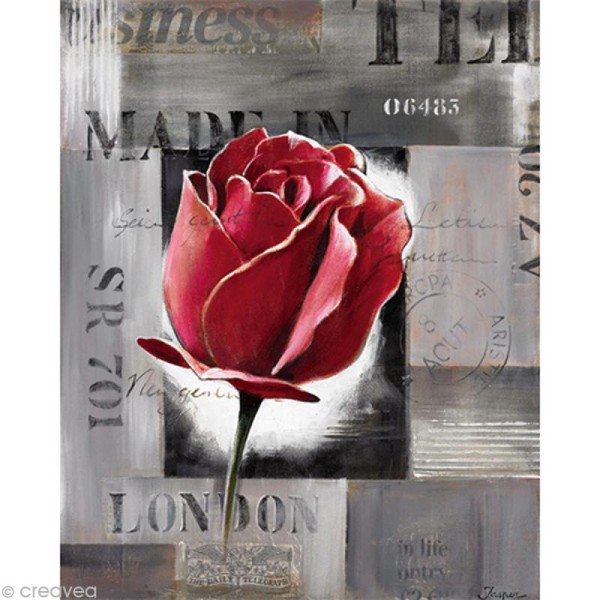 Image 3D Fleur - Rose rouge sur fond gris 40 x 50 cm - Photo n°1