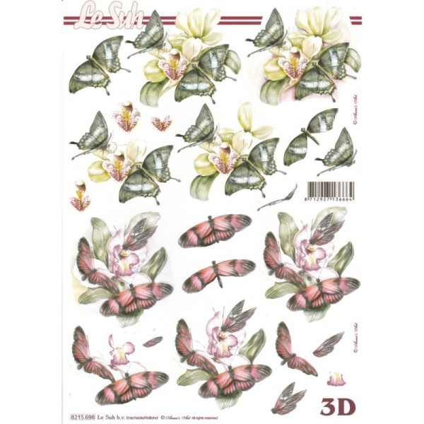 Feuille 3D à découper A4 Fleurs Papillons - Photo n°1