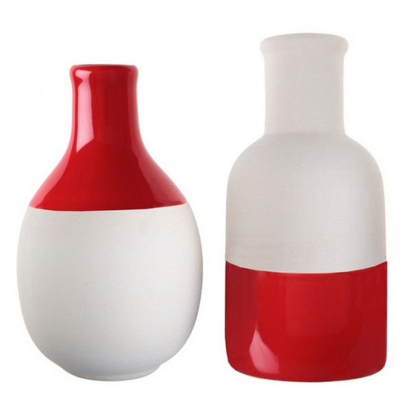 2 Vases scandinaves rouge et blanc assortis - Photo n°1