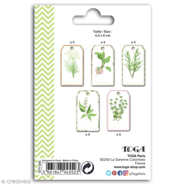 Set étiquettes blanches et ficelle twine Toga - Plantes imprimées - 20 pcs - Photo n°2