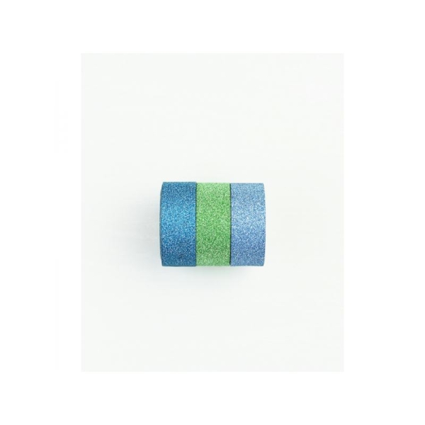 Lot de 3 rouleaux de washi tape bleu pailleté KESI'ART - Photo n°1
