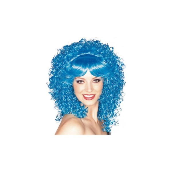 Perruque bleue bouclée femme luxe - Photo n°1