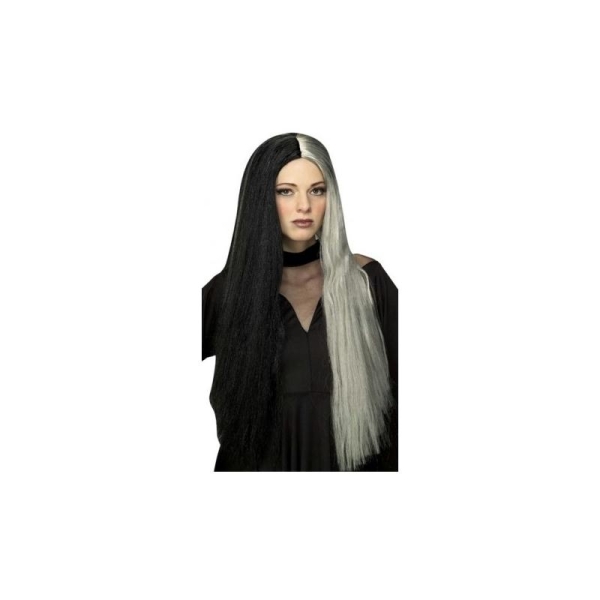 Perruque Noir Avec blancs des mèches Gothique Sorcières Perruque Halloween 129237413 