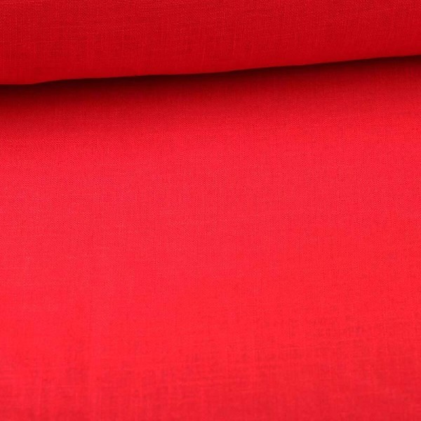 Tissu lin uni - Rouge - Photo n°1