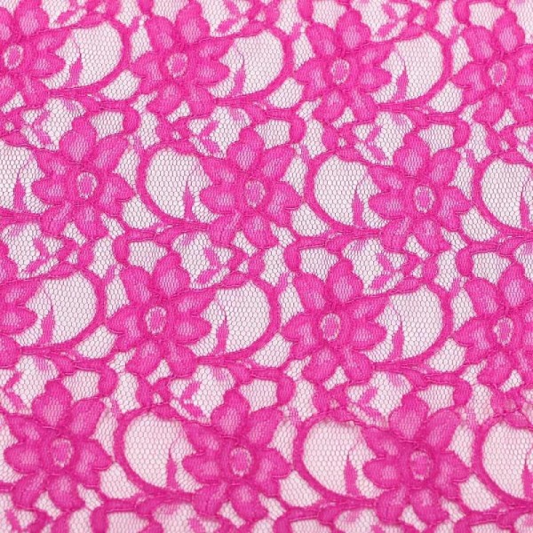 Tissu dentelle fleurie - Fuchsia- Par 50cm - Photo n°1