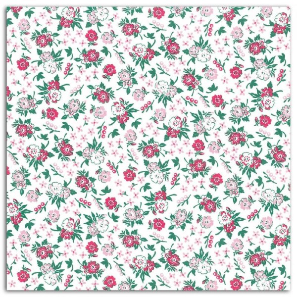 Coupon tissu coton enduit 45x53 cm - Fleuri fuchsia & rose - Photo n°1