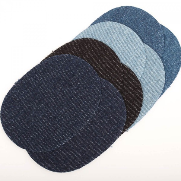 Assortiment petits renforts thermocollant ou à coudre en jean pour coudes et genoux - Bleu noir - Photo n°1